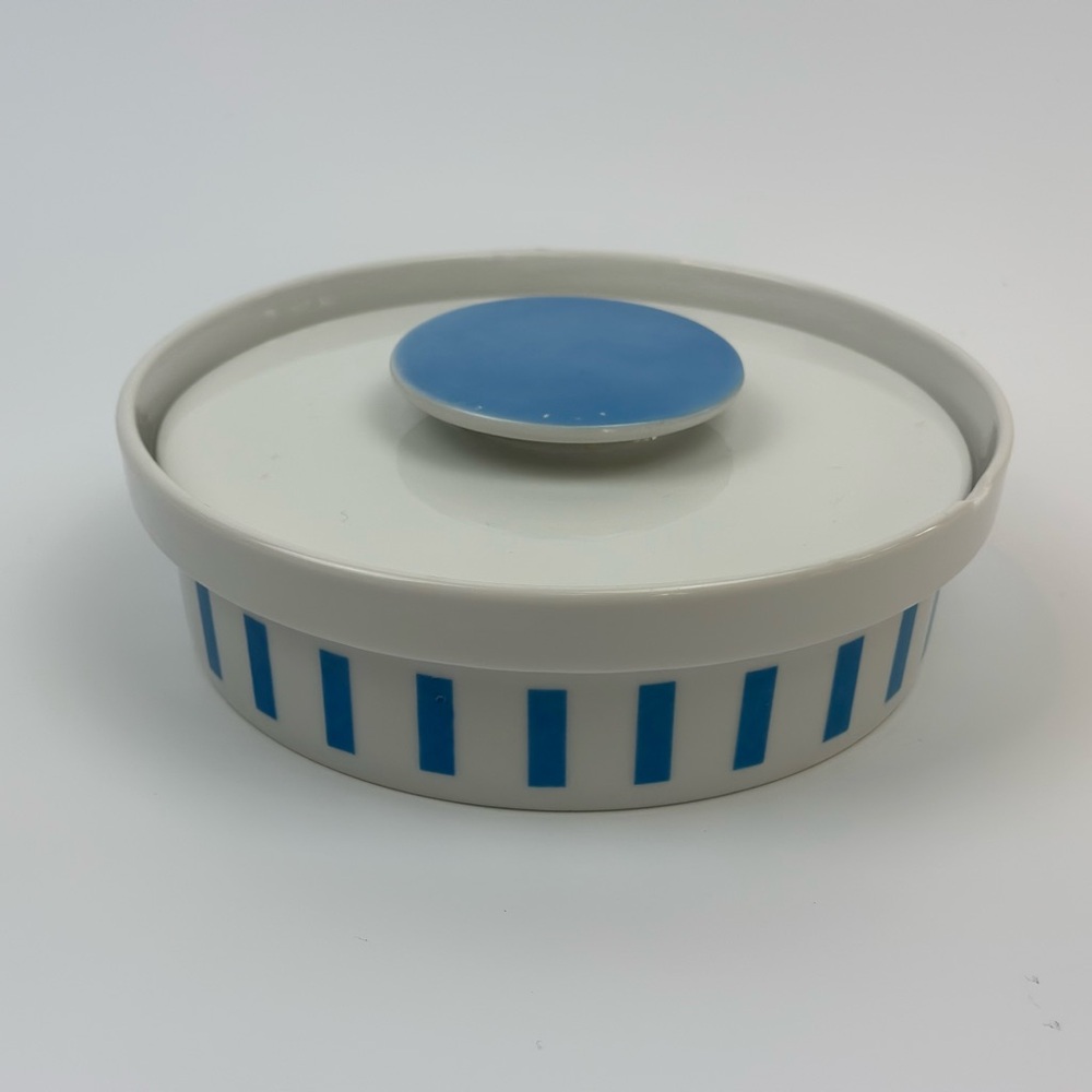 Vintage Mid Century Lagardo Tackett For Schmid Blue White Porcelain Covered Dish